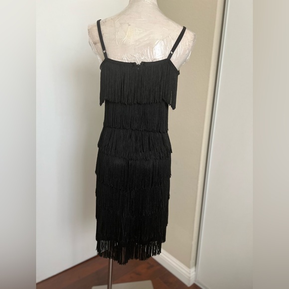 Black Latin Rhythm Practice Dance Dress with fringe. Size XS - Picture 9 of 11